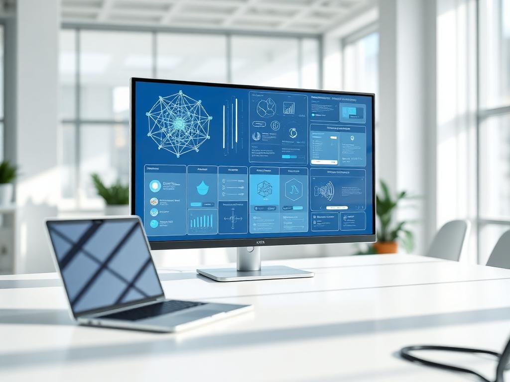Custom AI tool development workspace showing neural network diagrams and AI dashboards