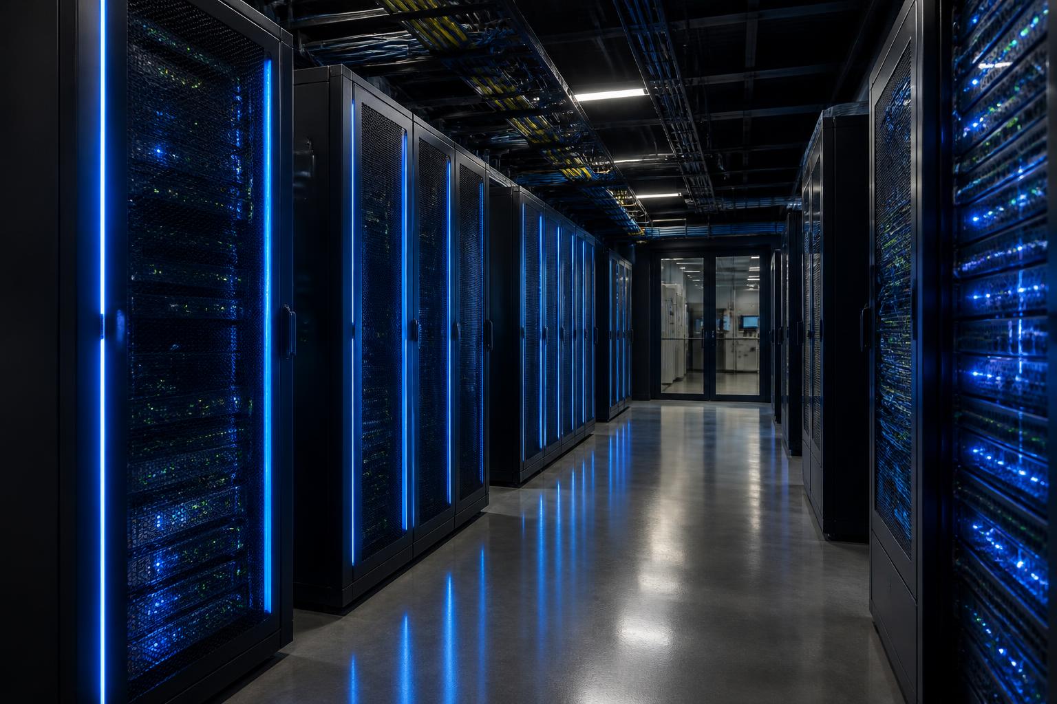On-premise server room with rows of rack cabinets